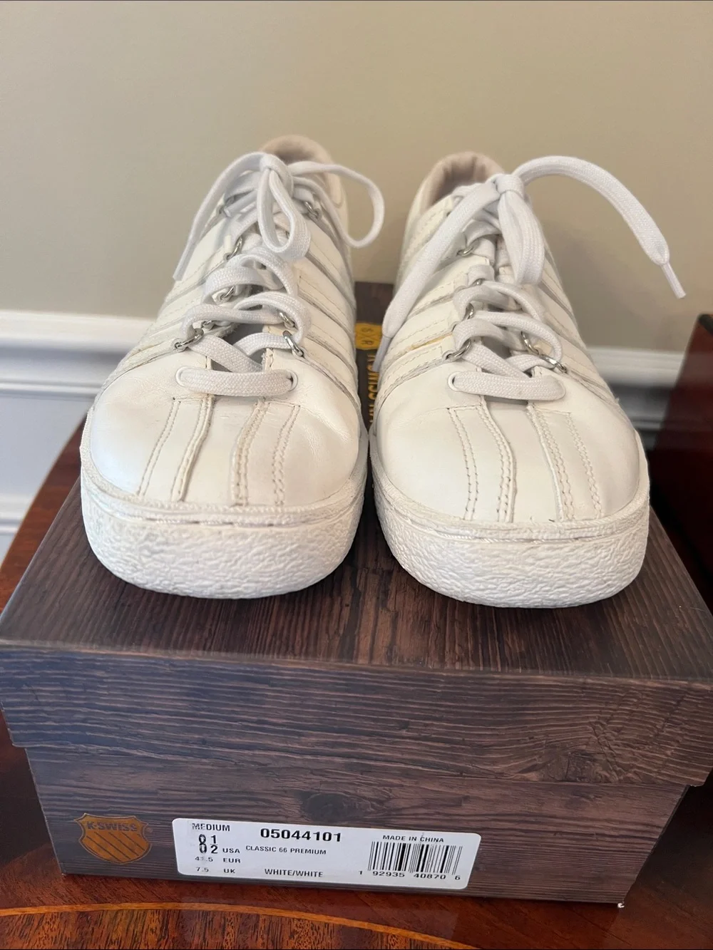 K-Swiss Men’s Classic 66 Premium White on White Leather Low-Top Sneakers 8.5